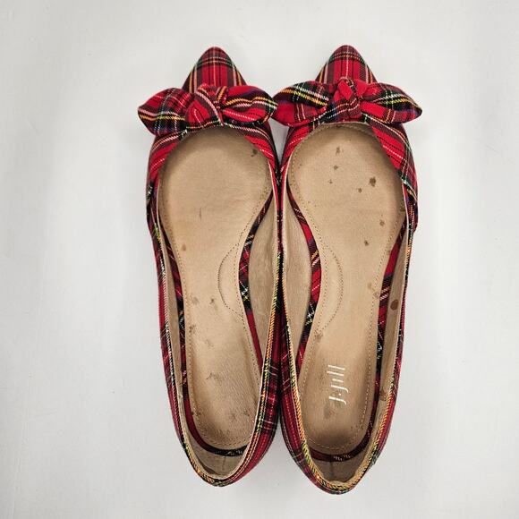 Red Tartan Plaid J. Jill‎ Simone Pointy Toe Flats With Bow Size 8.5 - Picture 5 of 8